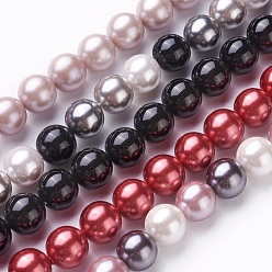 Mixed Color Electroplate Shell Pearl Beads Strands, Round, Mixed Color, 10mm, Hole: 1mm, about 18pcs/strand, 7 inch(17.6cm)