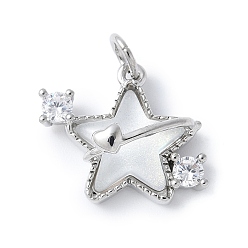 Платина Подвески из латуни микропаве с фианитами и стеклом, звезды прелести, стойки покрытие, долговечный, без кадмия и без свинца, с целью перехода в кольце, платина, 14.5x16.5x7 мм, отверстие : 3.5 мм