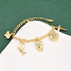 Золотой 304 из нержавеющей стали шарм браслеты, браслеты из цепочек панцирного плетения для женщин, разнообразные, золотые, 7-1/2 дюйм (19 см)