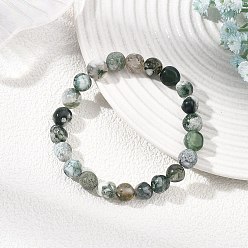 Древесный агат Натуральные браслеты из древесного агата, эластичные, для женщин и мужчин., самородки, бусины : 9 мм, внутренний диаметр: 2.28 дюйм (5.8 см)