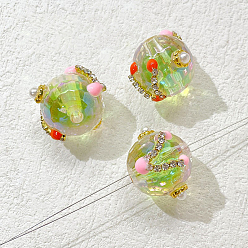 Круглые Прозрачные акриловые бусины, ручная роспись бусин, неровный, круглые, 18x17 мм