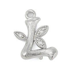 Letter L Латунные хрустальные стразы буквы звенья соединительные подвески, без кадмия, без никеля и без свинца, Реальная платина, Письмо L, 15x12x4 мм, отверстия : 1.2 mm и 1.5 мм