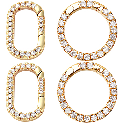 Настоящее золото 18K 4шт. 2 стили стеллажное покрытие латунь микропаве прозрачный кубический цирконий пружинные кольца для ворот, без кадмия, без никеля и без свинца, Круглый и овальный, реальный 18 k позолоченный, 17~19x2.5 мм, 2 шт / стиль