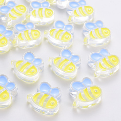 Желтый Прозрачные акриловые бусины, с эмалью, пчела, желтые, 23.5x26x9 мм, отверстие : 3 мм