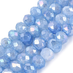 Cornflower Blue Electroplate Crackle Imitation Jade Glass Beads Strands, Rondelle, AB Color Plated, Faceted, Cornflower Blue, 6x4.5~5mm, Hole: 0.9~1.4mm, about 76~81pcs/strand, 13.98~15.16 inch(35.5~38.5cm)