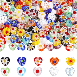 Couleur Mélangete 180pcs perles de verre millefiori faites à la main, cœur, couleur mixte, 6x6x3mm, Trou: 1mm