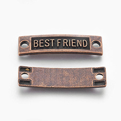 Красная Медь Тибетский стиль связи соединители для дружбы, без кадмия, без никеля и без свинца, прямоугольник со словом лучшего друга, Красная медь, 9.5x35x2 мм, отверстие : 3 мм