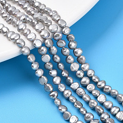Гейнсборо Нити из натурального культивированного пресноводного жемчуга, двух сторон полированной, окрашенные, светло-серые, 4.5~5.5x3~4 мм, отверстие : 0.5 мм, около 87 шт / нитка, 13.78~13.98'' (35~35.5 см)