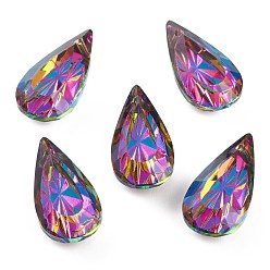 Вулкан Подвески из тисненого стекла со стразами, слеза, граненые, вулкан, 20x10x5.5 мм, отверстие : 1.5 мм