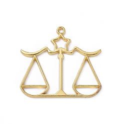 Libra Zinc Alloy Open Back Bezel Pendants, For DIY UV Resin, Epoxy Resin, Pressed Flower Jewelry, Twelve Constellations, Golden, Libra, 43x41x2.5mm, Hole: 2mm