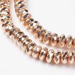 Светло-Золотое Покрытие Немагнитные синтетический гематит бисер пряди, граненые, рондель, свет позолоченные, 6x3 мм, отверстие : 1 мм, около 137 шт / нитка, 15.9 дюйм