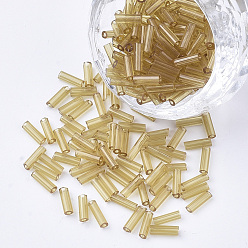 Бледно-Золотистый Прозрачное стекло стеклярус, круглое отверстие, бледно золотарник, 6~7x1.5~2 мм, отверстия: 0.5 мм, около 12500 шт / мешок