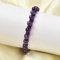 Аметист Регулируемые браслеты из натуральных аметистовых бусин, плетеные из бусин для мужчин и женщин, круглые, внутренний диаметр: 2-1/8~2-3/4 дюйм (5.3~7.1 см)