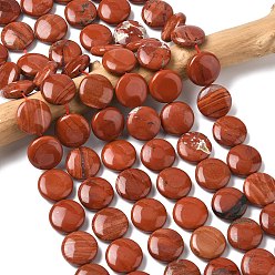 Красный Камень Естественный хрустят плоские круглые красные яшмы бусы пряди, 20x7~9 мм, отверстие : 1 мм, около 20 шт / нитка, 15.74 дюйм