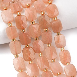 Солнечный Камень Натуральный Sunstone бисер пряди, прямоугольные, граненые, с бисером, 10x8~8.5x4.5~5 мм, отверстие : 1 мм, около 31 шт / нитка, 14.57'' (37 см)