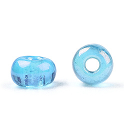 Aqua Round Glass Seed Beads, Transparent Colours Rainbow, Round, Aqua, 3mm