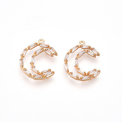 Прозрачный Латунные микро проложить кубического циркония подвески, без кадмия, без никеля и без свинца, луна, прозрачные, 16.3x13.5x2.3 мм, отверстие : 0.9 мм