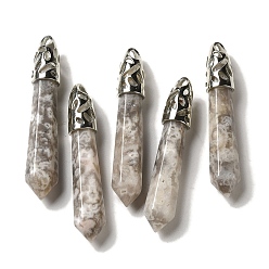 Сумасшедший Агат Большие остроконечные подвески из натурального сумасшедшего агата, подвески-пули с граненой структурой, фурнитура из латуни с платиновым покрытием, фурнитура из латуни с платиновым покрытием, 56~65x11~11.5x10~10.5 мм, отверстие : 4 мм