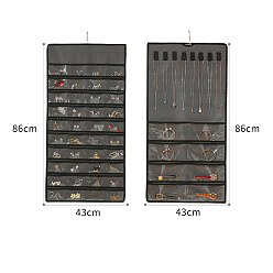 Серый 48-карманный прямоугольный складной рулон ювелирных изделий из нетканого материала, настенные подвесные органайзеры для подвесок, Серьги, Кольца, хранение браслетов, серые, 86x43 см
