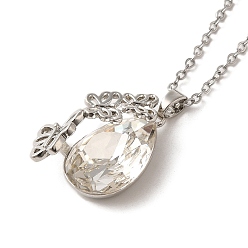 Нержавеющая Сталь Цвет Ожерелья с подвесками из латуни и стекла, ожерелья из нержавеющей стали, слеза, цвет нержавеющей стали, 16.22 дюйм (41.2 см)