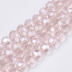 Pink Ограненные (32 грани) гальванизированные стеклянные бусины, гальваническое покрытие, круглые, розовые, 8x7 мм, отверстие : 1 мм, 67~69 шт / нитка, 19.29~19.69 дюйм