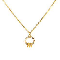 Ring 304 Stainless Steel Pave Clear Cubic Zirconia Pendant Necklaces for Women, Real 18K Gold Plated, Ring, 17.72 inch(45cm), Pendant: 1.2cm