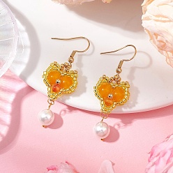 Золотистый Стеклянные бусины в форме сердца серьги-подвески, с 304 крючками для сережек из нержавеющей стали и малайзийским нефритом, золотые, золотые, 52x17.5 мм