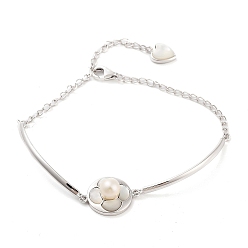 Silver 925 Sterling Silver Flower Link Chain Bracelets, Pearl & White Shell Bracelets for Women, Silver, 7-5/8 inch(19.5cm)