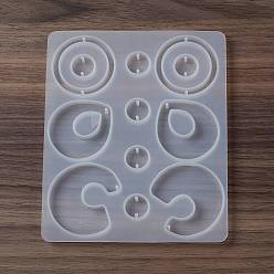 White DIY Pendant Food Grade Silicone Molds, Resin Casting Molds, for UV Resin, Epoxy Resin Jewelry Makings, Round & Teardrop & C-shape, White, 148x123x7mm, Hole: 1.5mm, Inner Diameter: 15~49x15~49x6mm