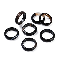 Черный Кольца из окрашенного и нагретого натурального полосатого агата/полосатого агата для женщин, чёрные, 5.5 мм, внутренний диаметр: 17~17.5 мм