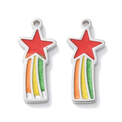 Нержавеющая Сталь Цвет 304 прелести нержавеющей стали, с эмалью, звезда с радужным шармом, цвет нержавеющей стали, 16.5x7x1.5 мм, отверстие : 1 мм