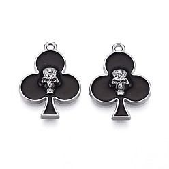 Черный Подвески из эмали и сплава, череп туз, металлический черный , чёрные, 23x17x3 мм, отверстие : 1.6 мм