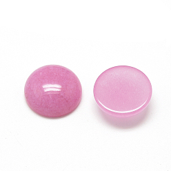 Hot Pink Natural White Jade Cabochons, Dyed, Half Round/Dome, Hot Pink, 16x6mm