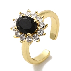 Черный Кольца-манжеты из латуни с микропаве из кубического циркония, долговечный, без свинца и без кадмия, цветок, чёрные, регулируемый