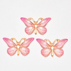 Pearl Pink Transparent Acrylic Pendants, with Plated Bottom, Butterfly, Pearl Pink, 23x38x5mm, Hole: 1.2mm