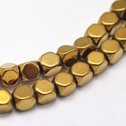 с Золотистым Покрытием Гальванизировать немагнитных синтетический гематит бисер пряди, граненый куб, сгладить, с золотым покрытием, 2x2x2 мм, отверстие : 1 мм, около 200 шт / нитка, 16 дюйм