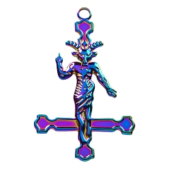 Rainbow Color Шкентели нержавеющей стали, сатанинский крест с оберегом козла, Радуга цветов, 43x27 мм