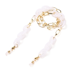 White Eyeglasses Chains, Neck Strap for Eyeglasses, with Aluminium & Acrylic Paperclip Chains, 304 Stainless Steel Lobster Claw Clasps and Rubber Loop Ends, Light Gold, White, 28.15 inch(71.5cm)