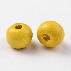 Желтый Природных шарики древесины, без свинца, круглые, окрашенные, желтые, 7~8x6~7 мм, отверстие : 2~3 мм, Около 9000 шт / 1000 г