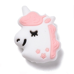 Pink Силиконовые фокусные шарики, единорог, розовые, 27.5x22x10.5 мм, отверстие : 2.5 мм