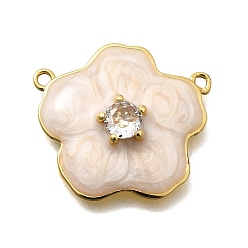 Белый Латунные микропаве прозрачные подвески с фианитом, цветок, с эмалью, стойки покрытие, без кадмия и без свинца, долговечный, белые, 19.5x21.5x5 мм, отверстие : 1.2 мм