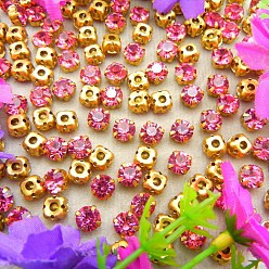 Фуксиновый Плоская круглая вышивка стразами, стекло кристалл горный хрусталь, многожильных ссылки, с латунной закрепкой, красно-фиолетовые, 4 мм, около 1400~1440 шт / упаковка