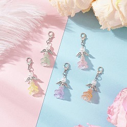 (52) Непрозрачная лаванда Подвески в виде цветка ангела из АБС-пластика с имитацией жемчуга и акрила, Сплав с застежками когтя омара, разноцветные, 42 мм