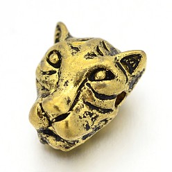 Antique Golden Tibetan Style Alloy Leopard Head Beads, Antique Golden, 12x14x8.5mm, Hole: 2mm