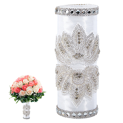 Белый Ручка для букета из атласа и стеклянных стразов, белые, 180 мм