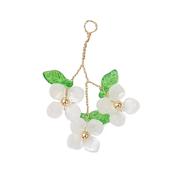 Белый Пластик с подвесками из акрила и медной проволоки, цветок, белые, 40~42x30~35x6~7 мм, отверстие : 3 мм