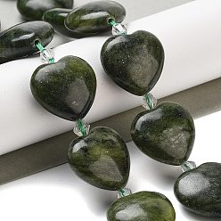 Chinese Jade Природные китайский нефрит бисер пряди, сердце, с бисером, 19~19.5x20x10 мм, отверстие : 1.5 мм, около 17 шт / нитка, 15.75 дюйм (40 см)