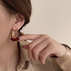 Темно-Красный Серьги-кольца из цинкового сплава и смолы, U-образный, золотые, темно-красный, 29x20 мм