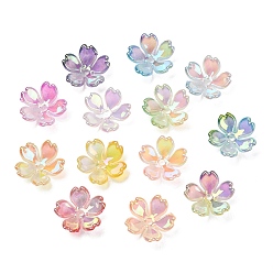 Mixed Color UV Plating Opaque Acrylic Beads, Iridescent, Flower, Gradient Color, Mixed Color, 11x11.5x4mm, Hole: 1.4mm
