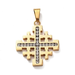 Золотой 304 подвески из нержавеющей стали, амулеты с иерусалимским крестом, со стразами, золотые, 35.5x30.5x3 мм, отверстие : 5x9.5 мм